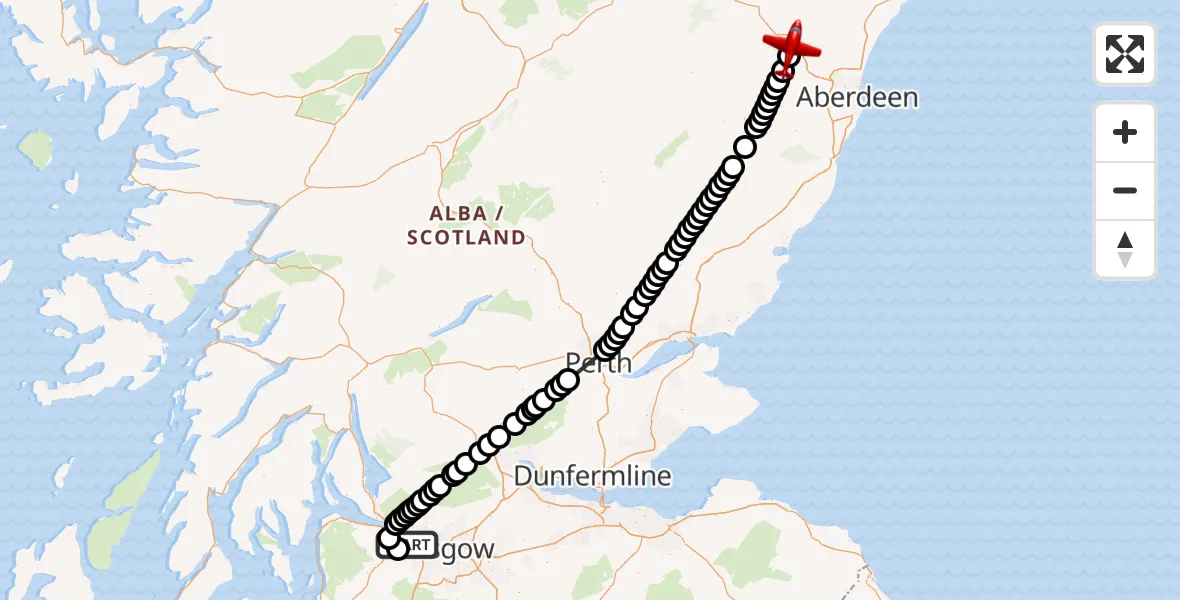 Flight route Air Ambulance Aircraft Glasgow Airport - Inverurie, 26 October 2026, 17:28