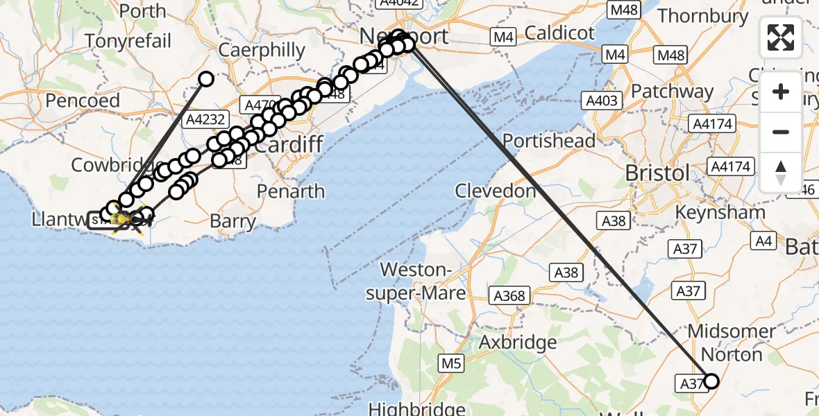 Flight route Police Helicopter Boverton - MOD St Athan, 26 October 2026, 17:30