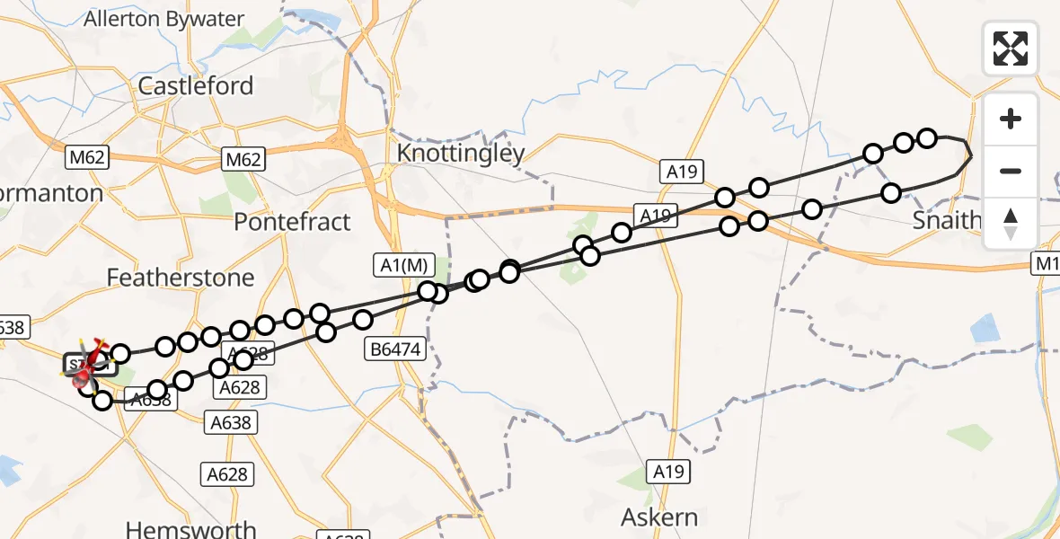 Flight route Air Ambulance Helicopter YAA Nostell Helicopter Port - YAA Nostell Helicopter Port, 26 October 2026, 17:50
