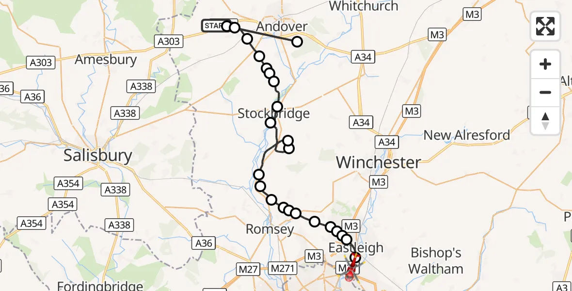 Flight route Air Ambulance Helicopter Thruxton Aerodrome - Southampton Airport, 26 October 2026, 18:13