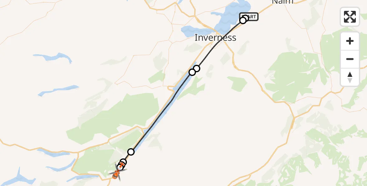 Flight route Coastguard Helicopter Inverness Airport - Aberchalder, 26 October 2026, 18:16