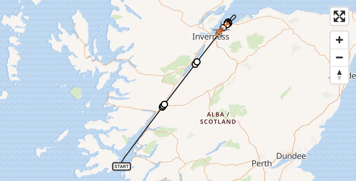 Flight route Coastguard Helicopter Inner Seas - Inverness Airport, 26 October 2026, 19:18