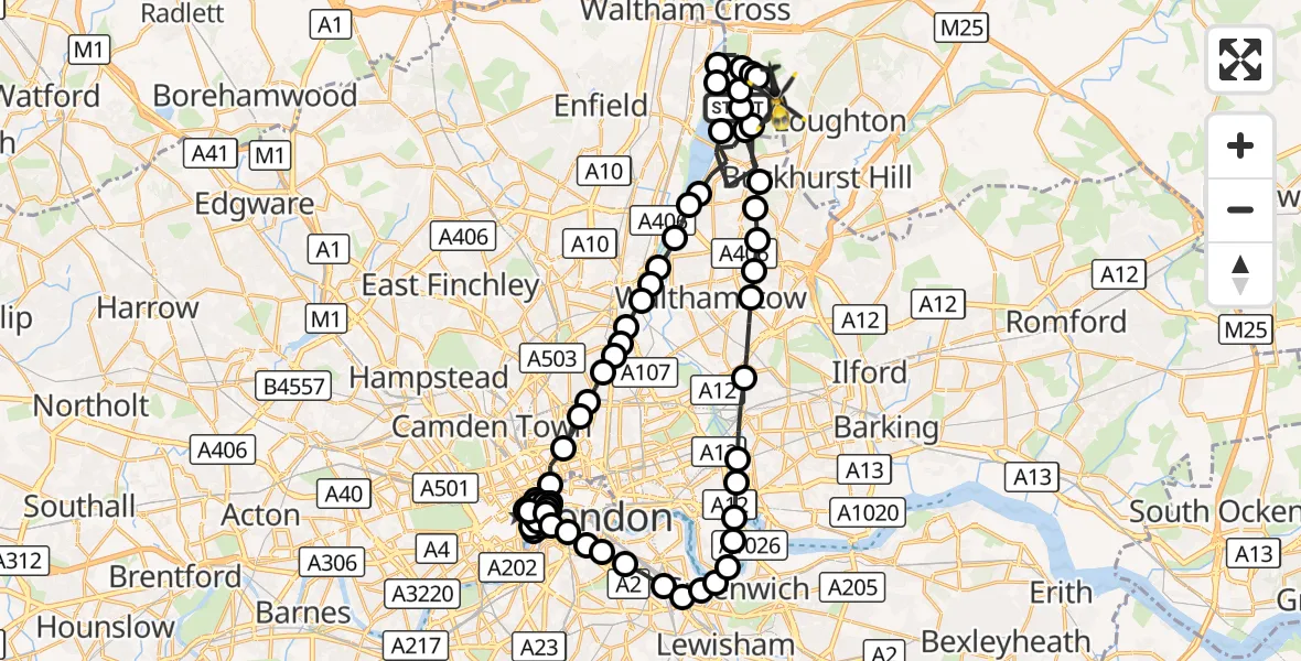 Flight route Police Helicopter Sewardstonebury - Sewardstonebury, 26 October 2026, 19:21