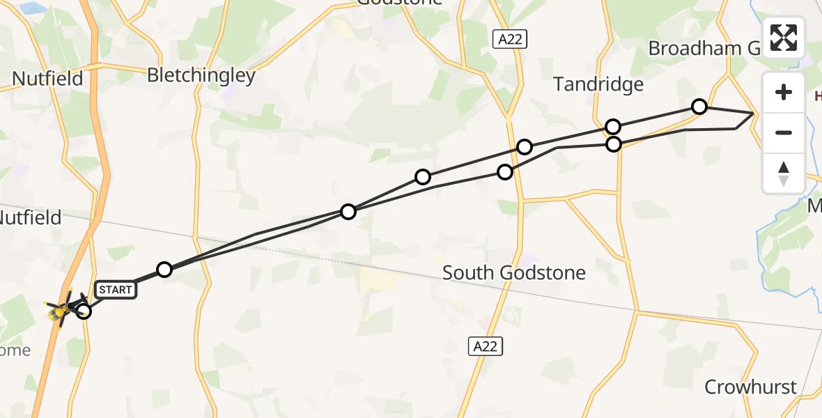 Flight route Police Helicopter South Nutfield - South Nutfield, 26 October 2026, 19:56