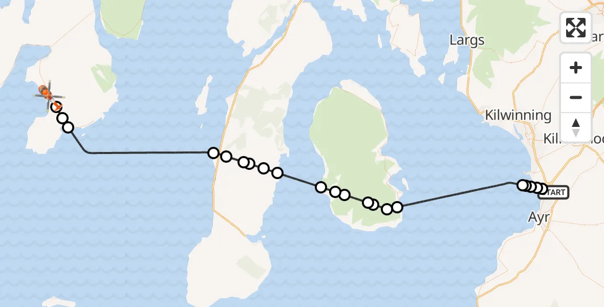 Flight route Coastguard Helicopter Glasgow Prestwick Airport - Glenegedale, 26 October 2026, 21:04