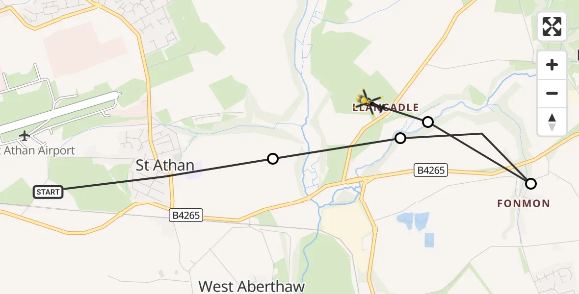 Flight route Police Helicopter MOD St Athan - Llancarfan, 26 October 2026, 21:47
