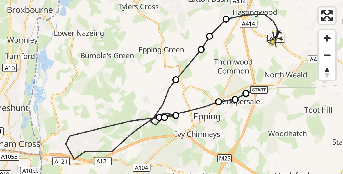 Flight route Police Helicopter North Weald Airfield - North Weald Bassett, 26 October 2026, 23:35