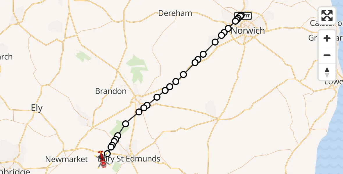 Flight route Air Ambulance Helicopter Norwich Airport - Barrow, 27 October 2026, 00:21