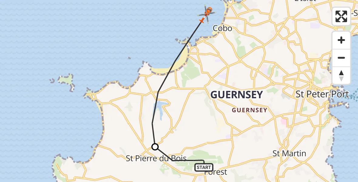 Flight route Coastguard Helicopter Guernsey Airport - English Channel, 27 October 2026, 01:22