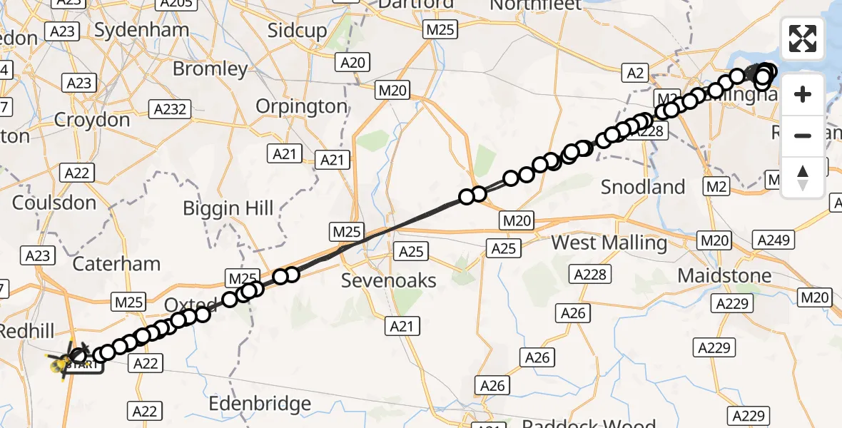 Flight route Police Helicopter South Nutfield - Nutfield, 27 October 2026, 01:28