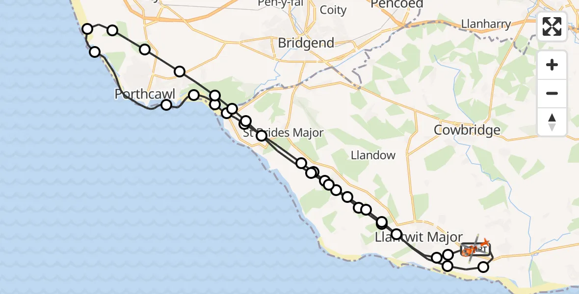 Flight route Coastguard Helicopter MOD St Athan - MOD St Athan, 27 October 2026, 03:51