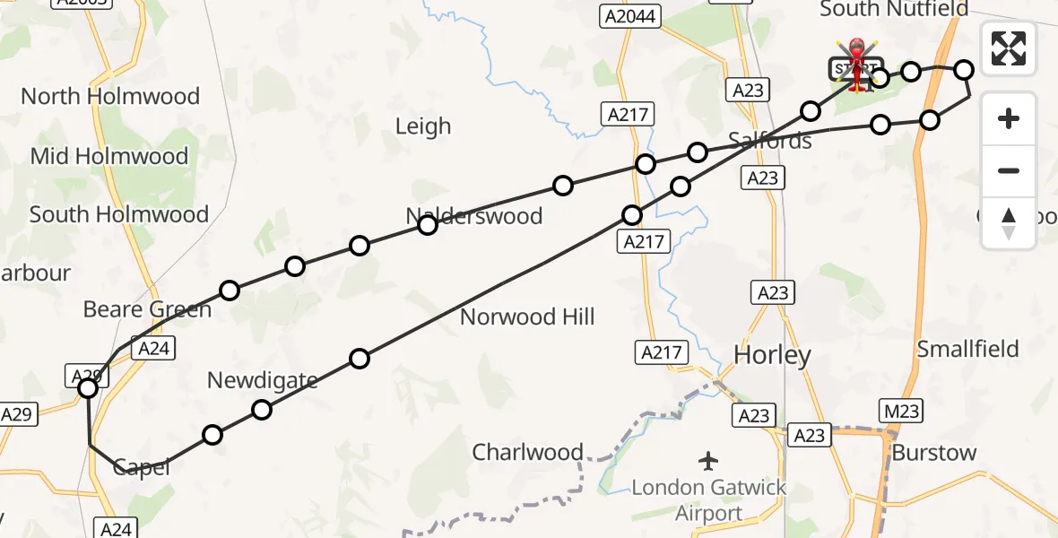 Flight route Air Ambulance Helicopter Redhill Aerodrome - Redhill Aerodrome, 27 October 2026, 08:47
