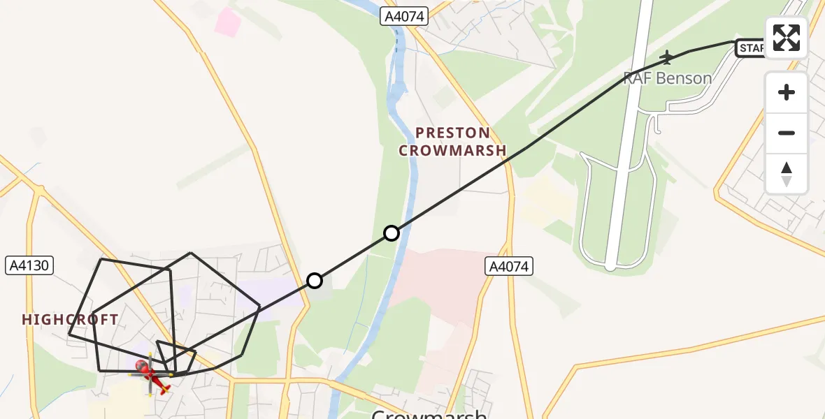 Flight route Air Ambulance Helicopter RAF Benson - Wallingford, 27 October 2026, 12:41