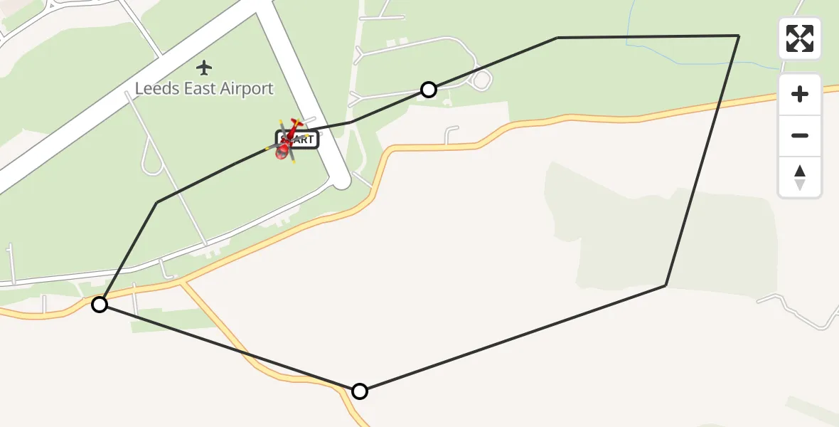 Flight route Air Ambulance Helicopter Leeds East Airport - Leeds East Airport, 27 October 2026, 15:41