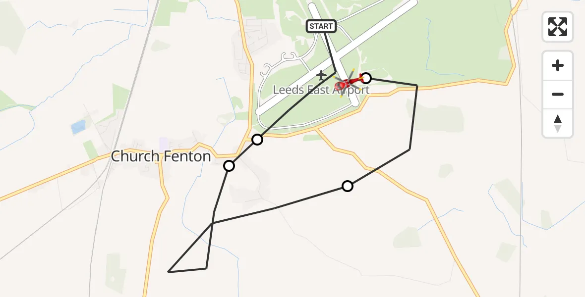 Flight route Air Ambulance Helicopter Leeds East Airport - Leeds East Airport, 27 October 2026, 16:20