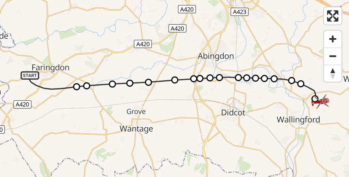 Flight route Air Ambulance Helicopter Faringdon - RAF Benson, 27 October 2026, 16:25