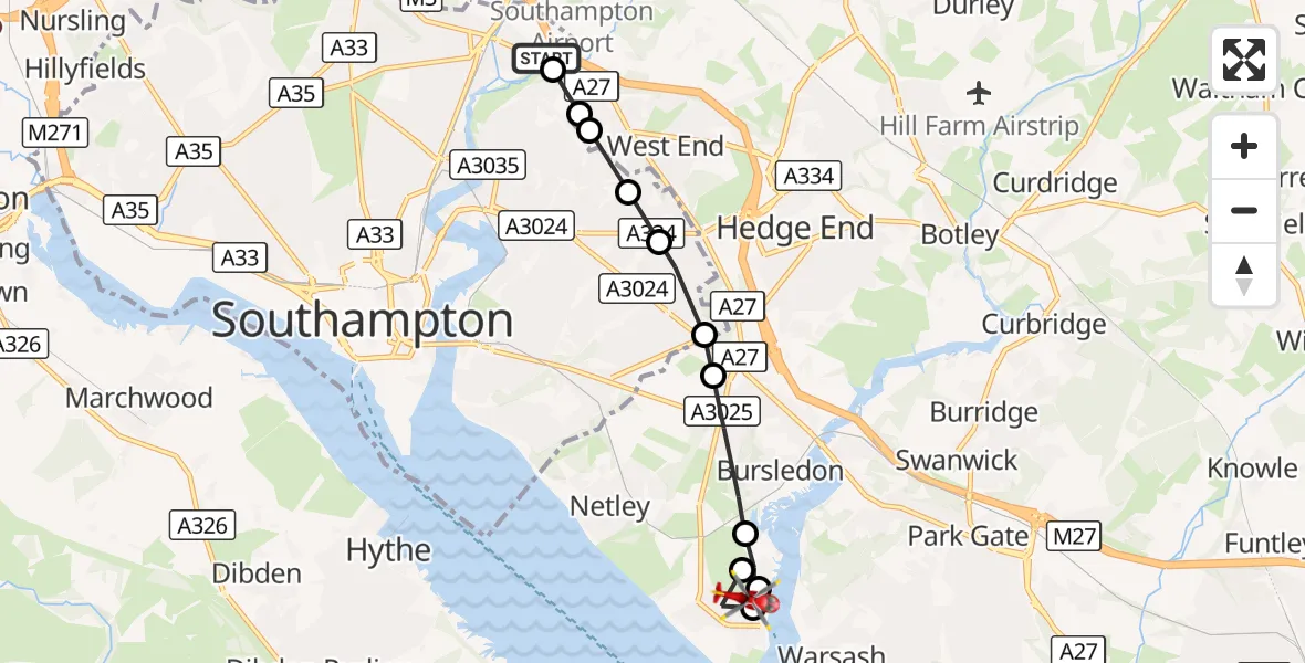 Flight route Air Ambulance Helicopter Southampton Airport - Eastleigh, 27 October 2026, 16:33