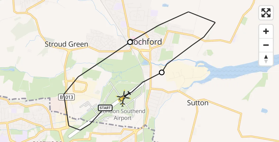 Flight route Police Helicopter London Southend Airport - London Southend Airport, 27 October 2026, 17:17