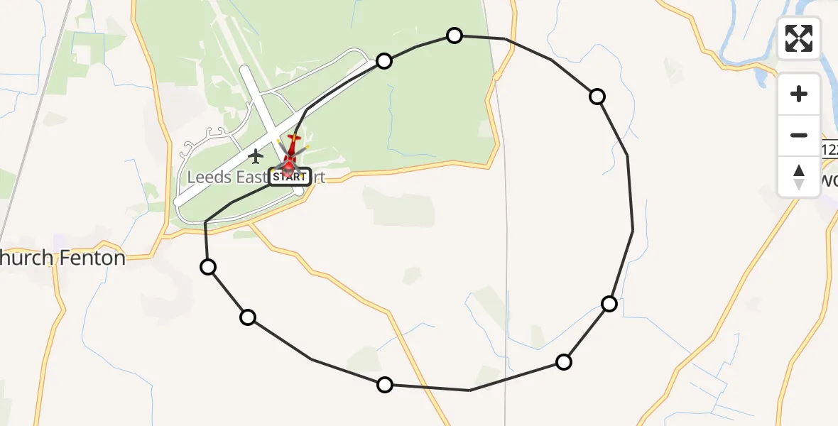 Flight route Air Ambulance Helicopter Leeds East Airport - Leeds East Airport, 27 October 2026, 17:18