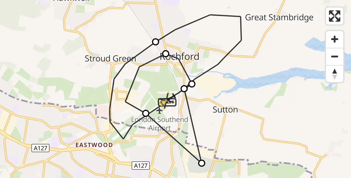 Flight route Police Helicopter London Southend Airport - London Southend Airport, 27 October 2026, 17:21