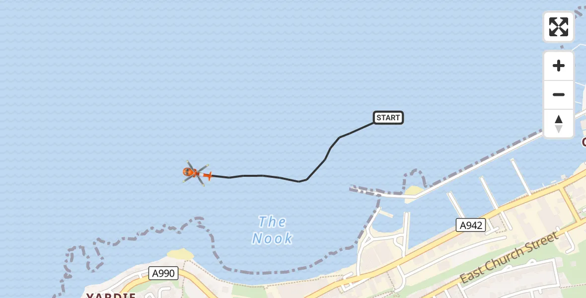 Flight route Coastguard Helicopter Buckie - Buckie, 27 October 2026, 23:15