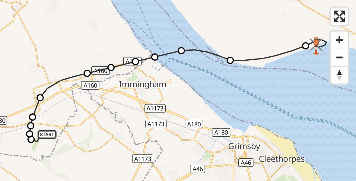 Flight route Coastguard Helicopter Humberside Airport - Welwick, 28 October 2026, 09:39