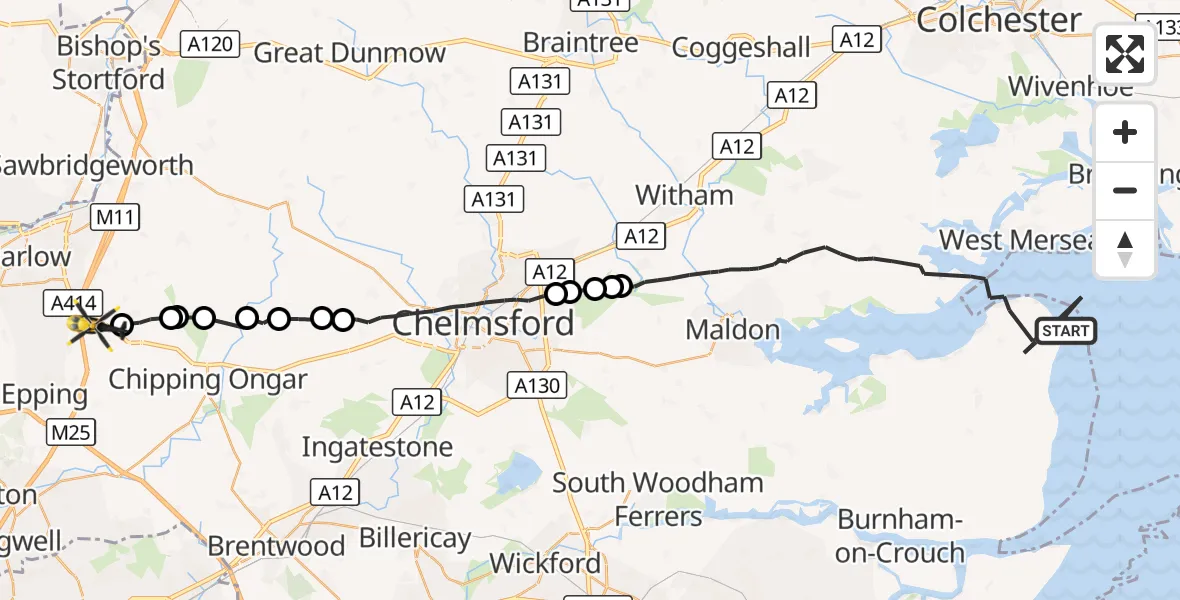 Flight route Police Helicopter Maldon - North Weald Bassett, 28 October 2026, 10:02