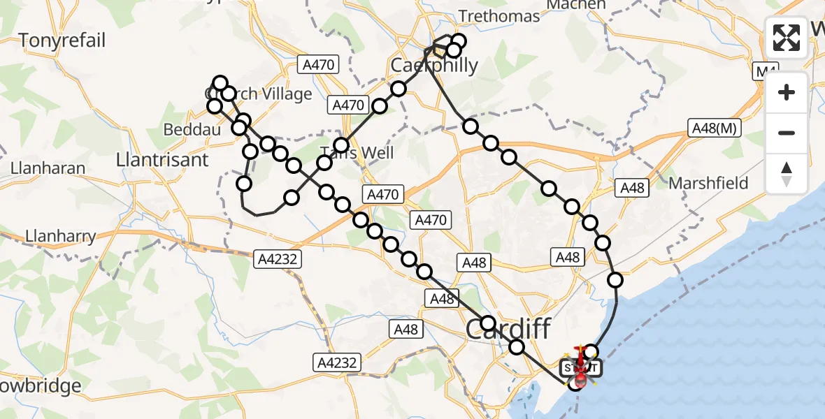 Flight route Air Ambulance Helicopter Cardiff Heliport - Cardiff Heliport, 28 October 2026, 11:02
