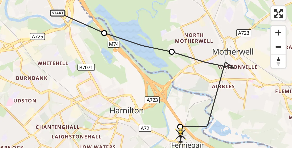 Flight route Police Helicopter Glasgow - Ferniegair, 28 October 2026, 11:29