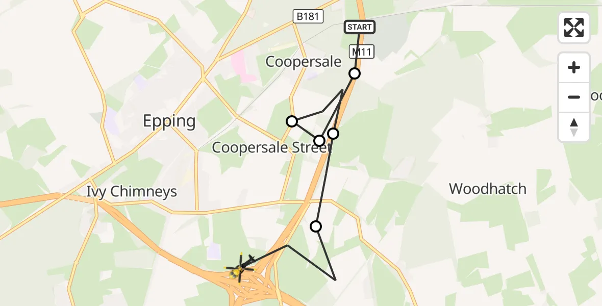 Flight route Police Helicopter North Weald Airfield - Epping, 28 October 2026, 12:05