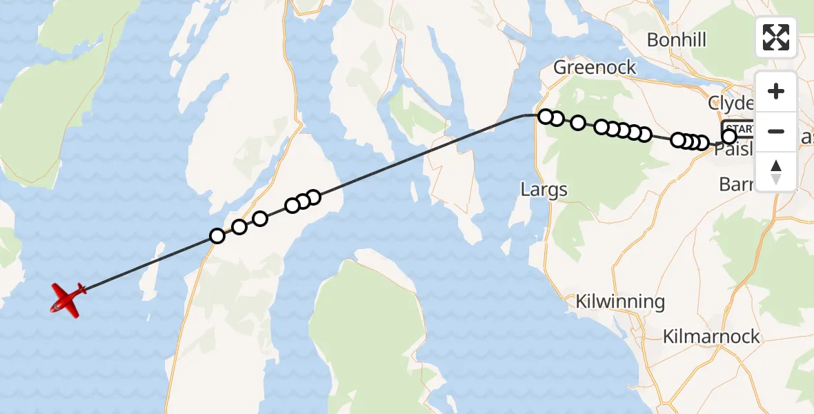 Flight route Air Ambulance Aircraft Glasgow Airport - Inner Seas, 28 October 2026, 12:26
