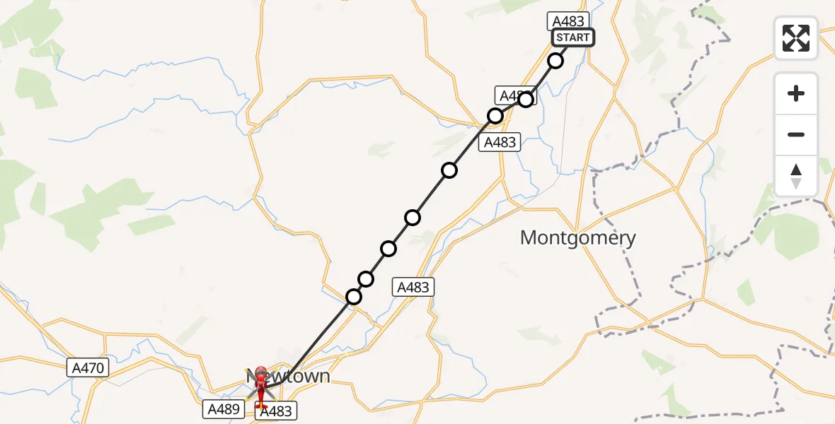 Flight route Air Ambulance Helicopter Welshpool Airport - Newtown, 28 October 2026, 12:41