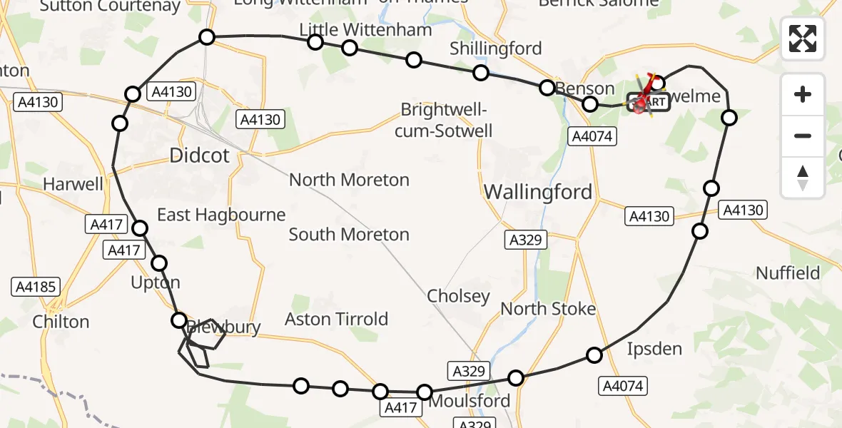 Flight route Air Ambulance Helicopter RAF Benson - RAF Benson, 28 October 2026, 12:45
