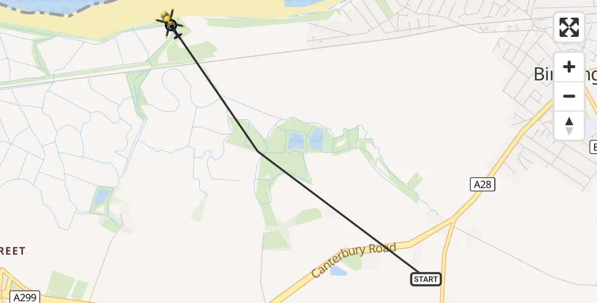 Flight route Police Helicopter Birchington - St Nicholas-at-Wade, 28 October 2026, 13:09