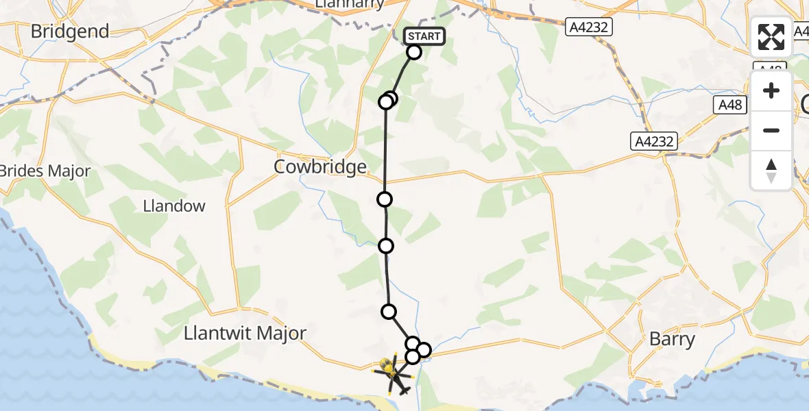 Flight route Police Helicopter Ystradowen - St Athan, 28 October 2026, 13:20