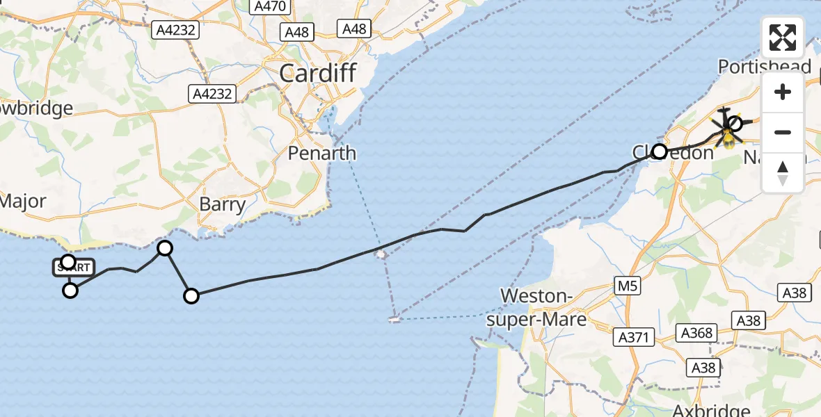 Flight route Police Helicopter Bristol Channel - Clapton-in-Gordano, 28 October 2026, 13:27