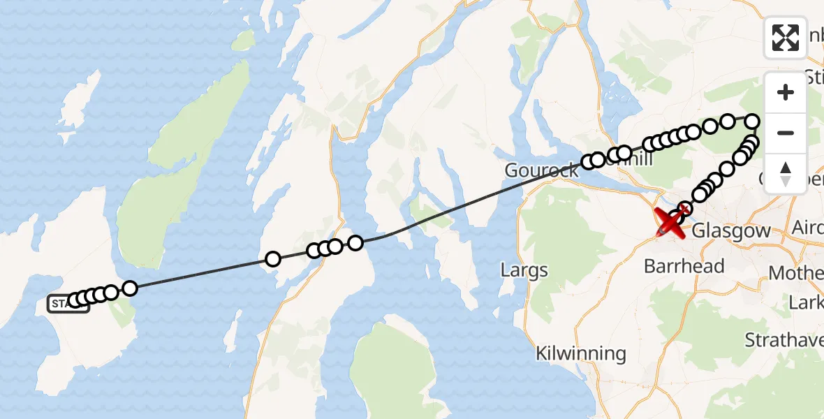 Flight route Air Ambulance Aircraft Bridgend - Glasgow Airport, 28 October 2026, 13:32