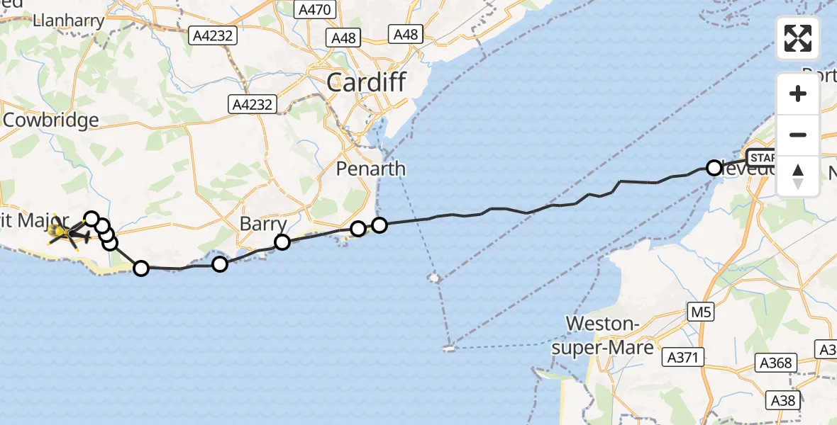 Flight route Police Helicopter Clevedon - MOD St Athan, 28 October 2026, 13:52