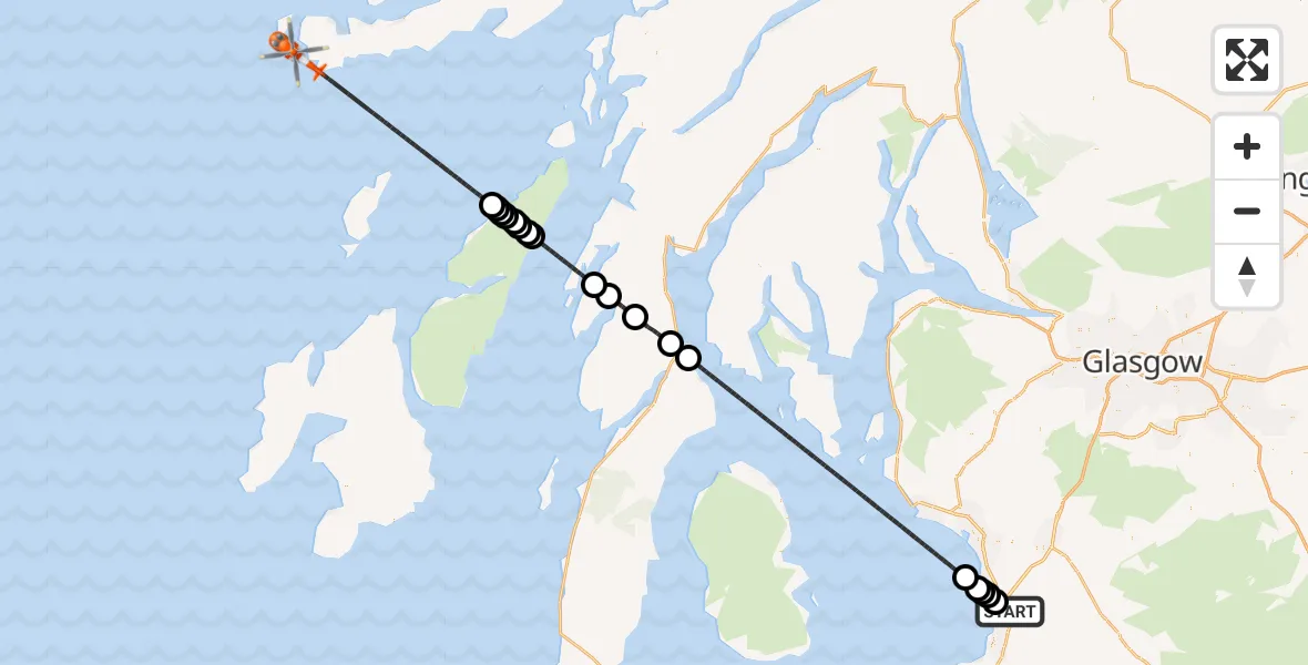 Flight route Coastguard Helicopter Glasgow Prestwick Airport - Inner Seas, 28 October 2026, 13:56