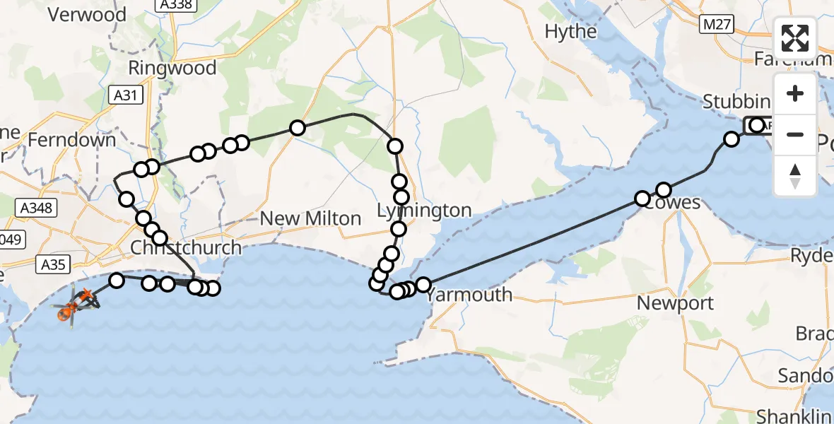 Flight route Coastguard Helicopter Solent Airport - English Channel, 28 October 2026, 13:57