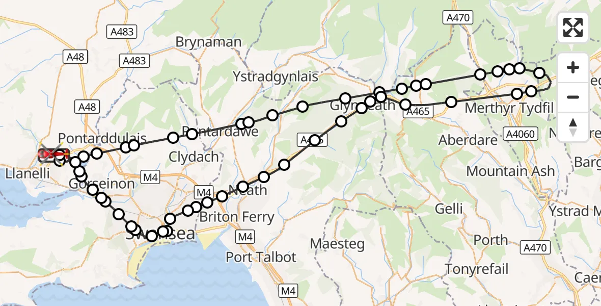 Flight route Air Ambulance Helicopter Dafen - Dafen, 28 October 2026, 14:23