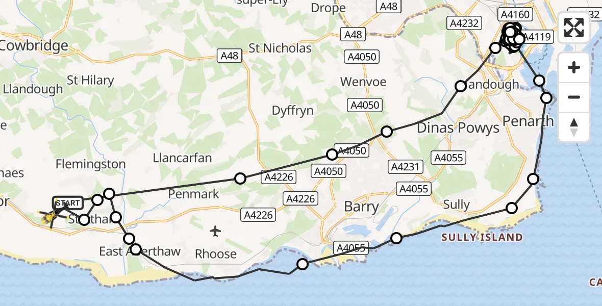 Flight route Police Helicopter MOD St Athan - MOD St Athan, 28 October 2026, 14:50
