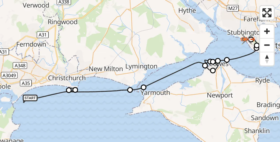 Flight route Coastguard Helicopter English Channel - Solent Airport, 28 October 2026, 14:54