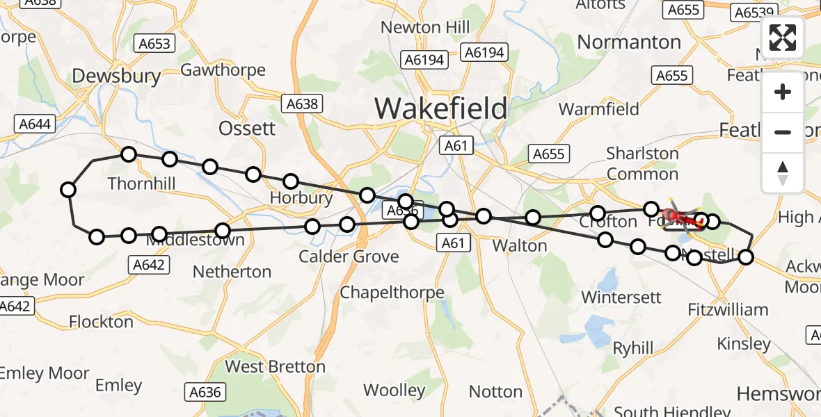 Flight route Air Ambulance Helicopter YAA Nostell Helicopter Port - YAA Nostell Helicopter Port, 28 October 2026, 14:57