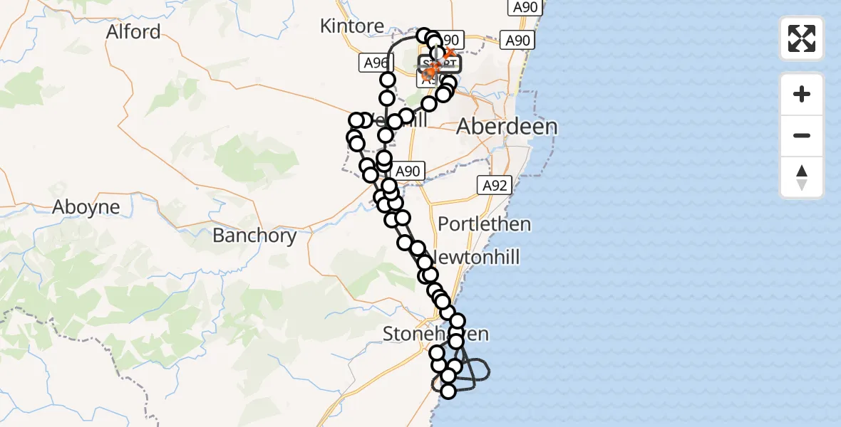 Flight route Coastguard Helicopter Aberdeen International Airport - Aberdeen International Airport, 28 October 2026, 15:10