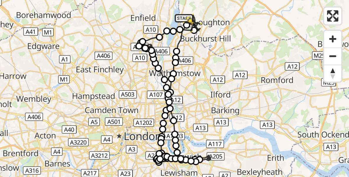 Flight route Police Helicopter Chingford - Sewardstonebury, 28 October 2026, 15:14