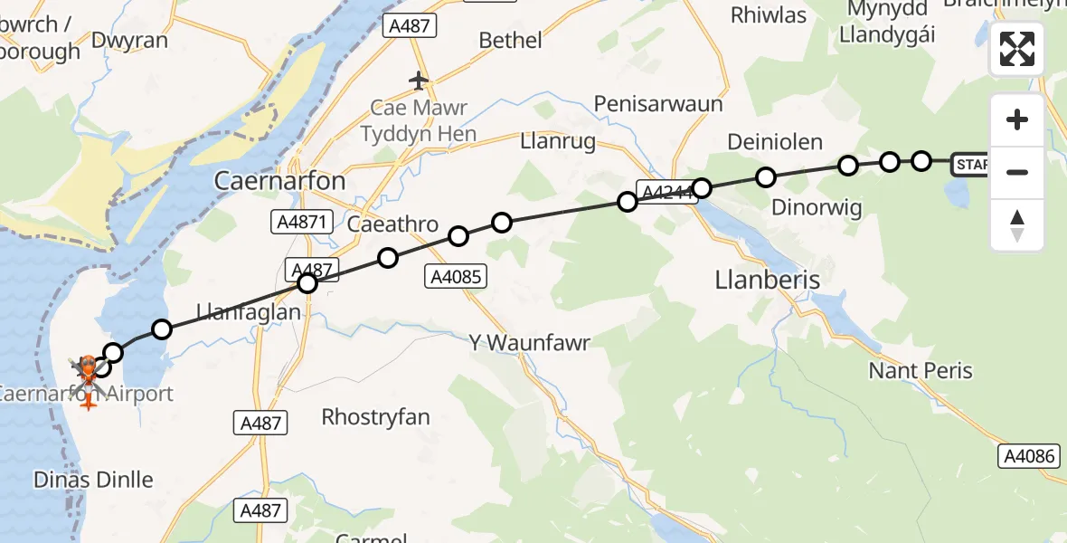 Flight route Coastguard Helicopter Llanddeiniolen - Caernarfon Airport, 28 October 2026, 15:16