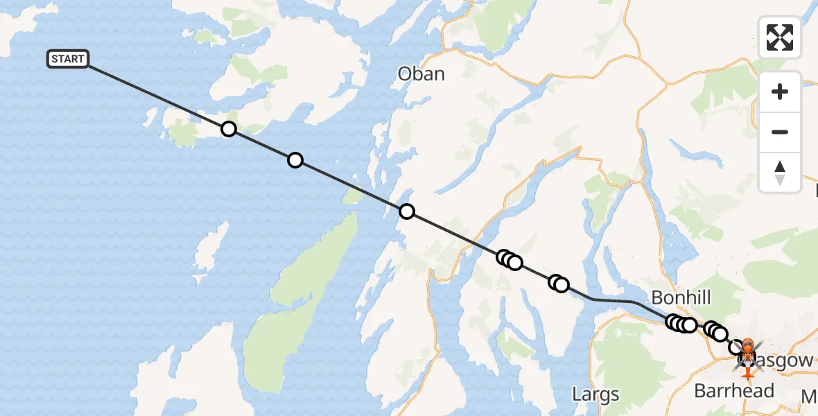 Flight route Coastguard Helicopter Inner Seas - Queen Elizabeth Hospital, 28 October 2026, 15:17