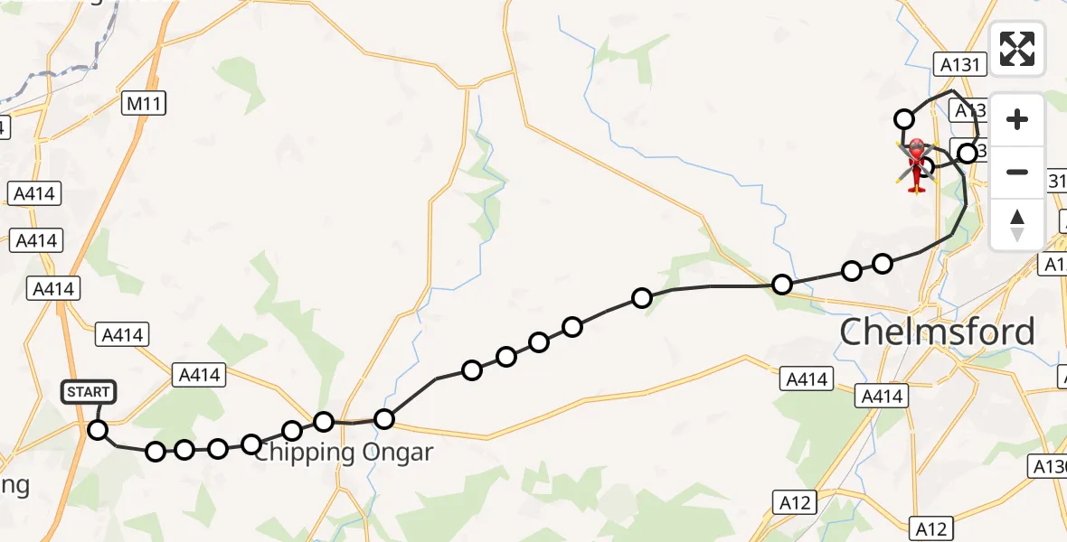 Flight route Air Ambulance Helicopter North Weald Airfield - Broomfield Hospital, 28 October 2026, 15:26