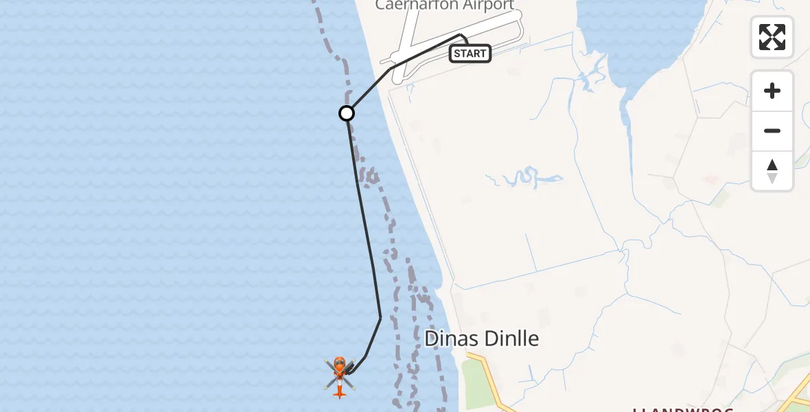 Flight route Coastguard Helicopter Caernarfon Airport - Dinas Dinlle, 28 October 2026, 15:35